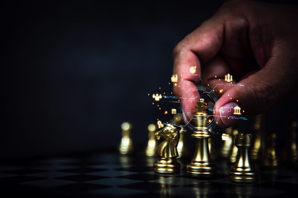 Hand choose king chess fight concept of challenge or team player or business team and leadership strategy or strategic planning and human resources organization risk management.